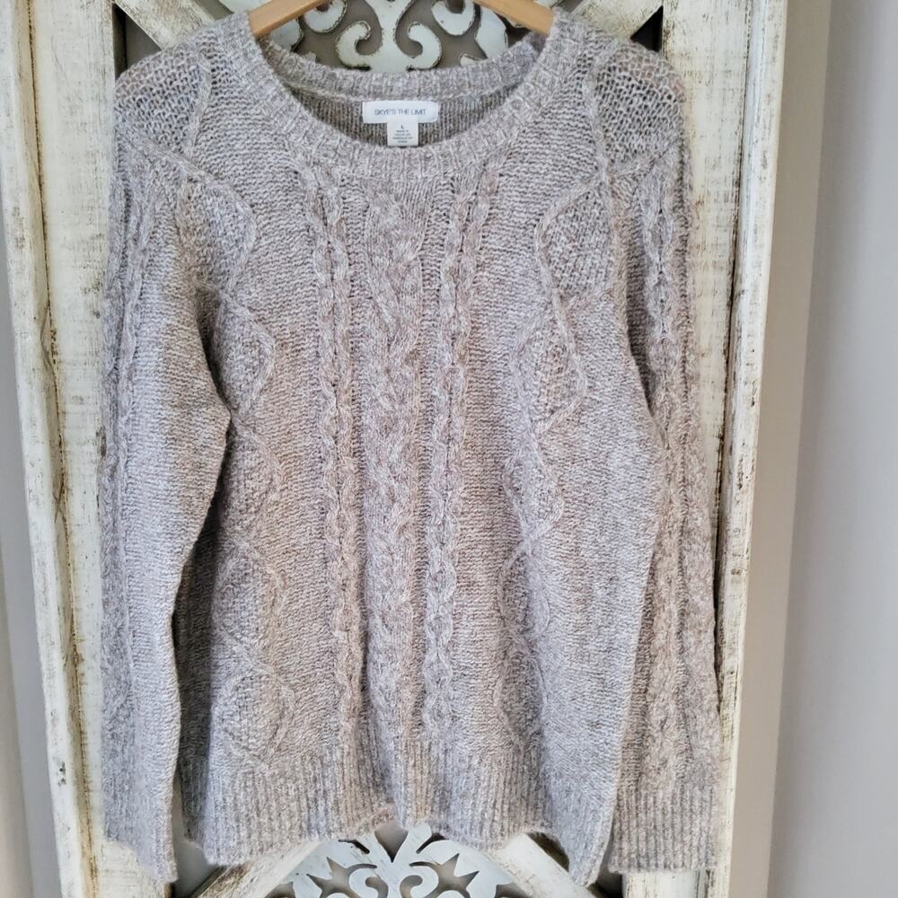 Skye’s The Limit Cable Knit Sweater Large Cozy Cottagecore Metallic